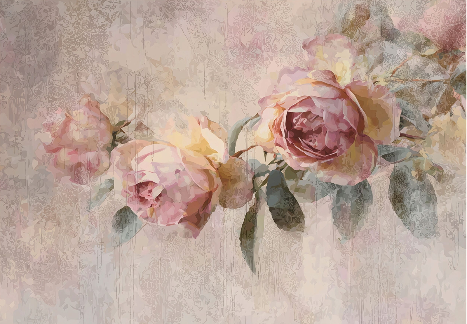 Флис Фототапет ROSES Рози витидж, акварел