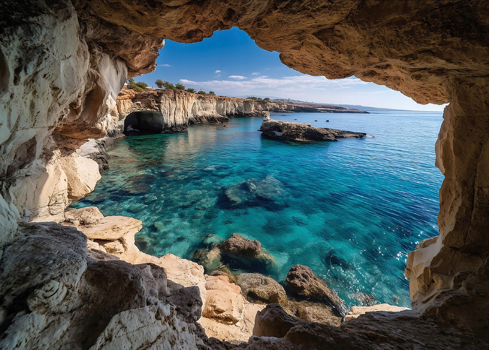 Фототапет Морски залив през пещера