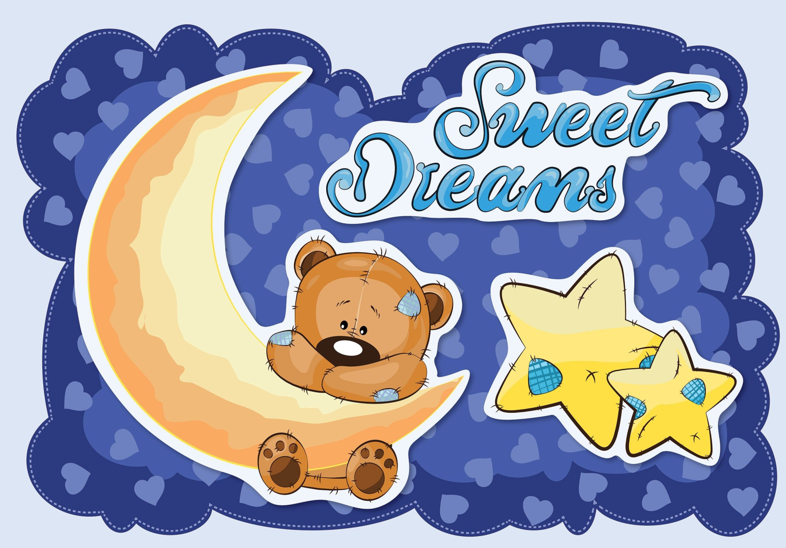 Детски Флис Фототапет Good night baby, Луна и мече