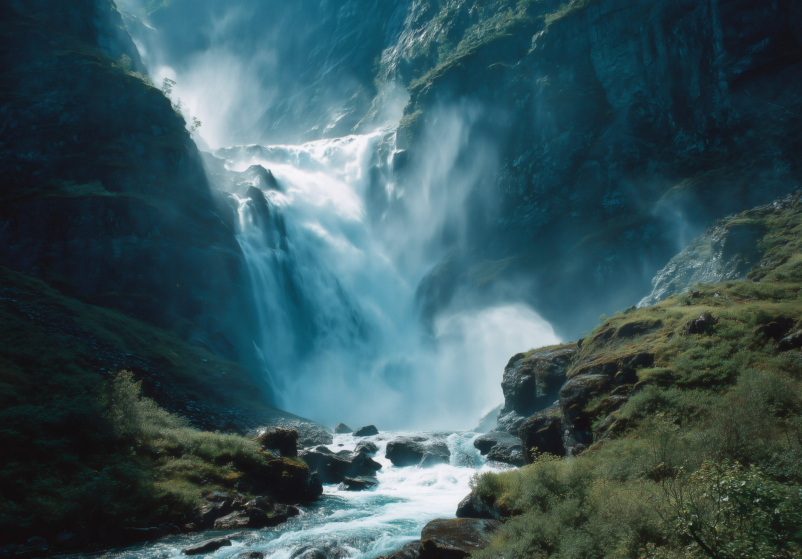 Фототапет Мистичен водопад в дълбока планинска клисура