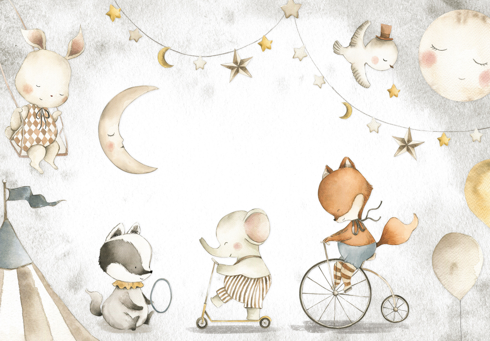 Фототапет Приказни животинки под звездно небе за детска стая