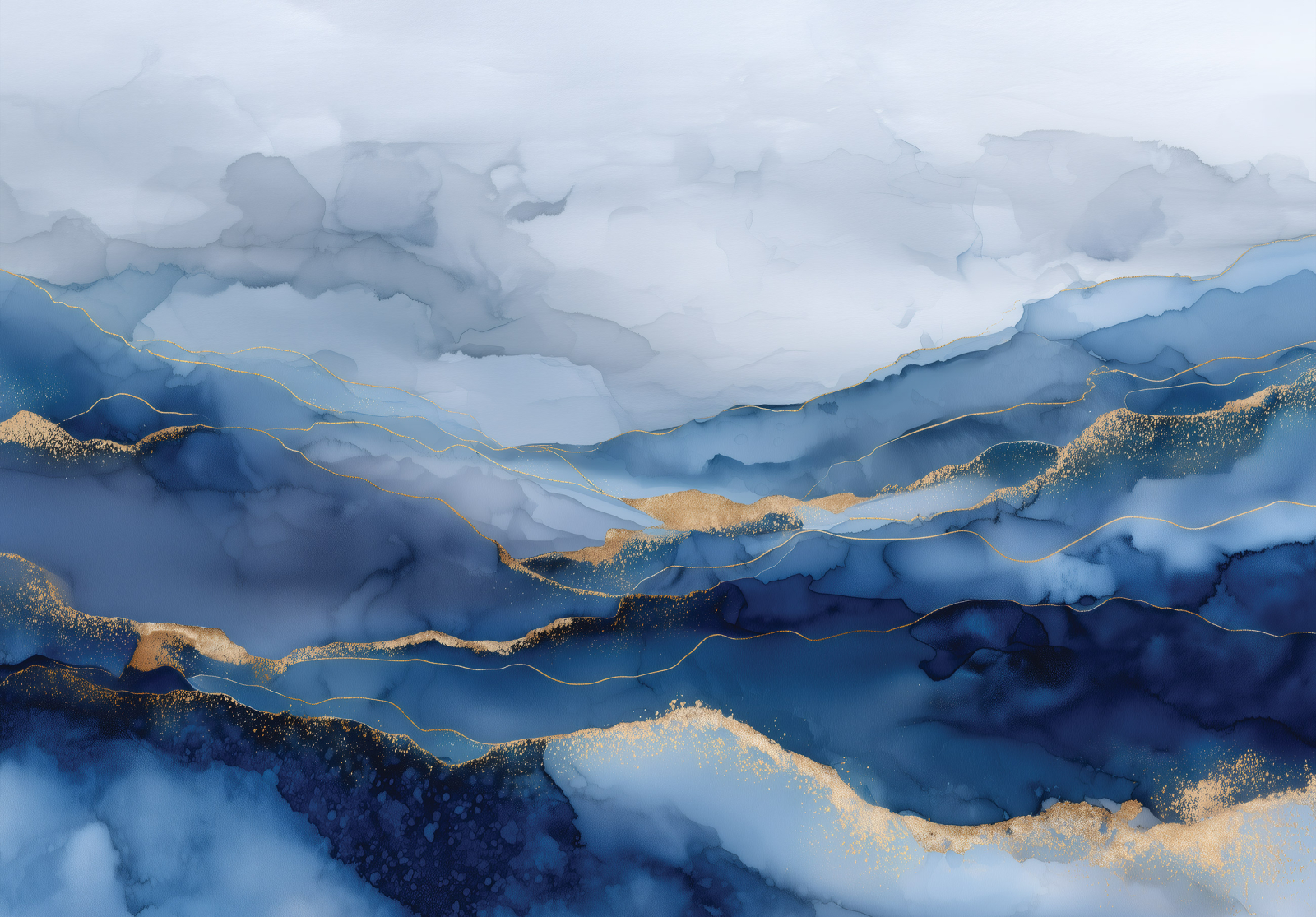 Фототапет Ефирни сини планини със златни акценти