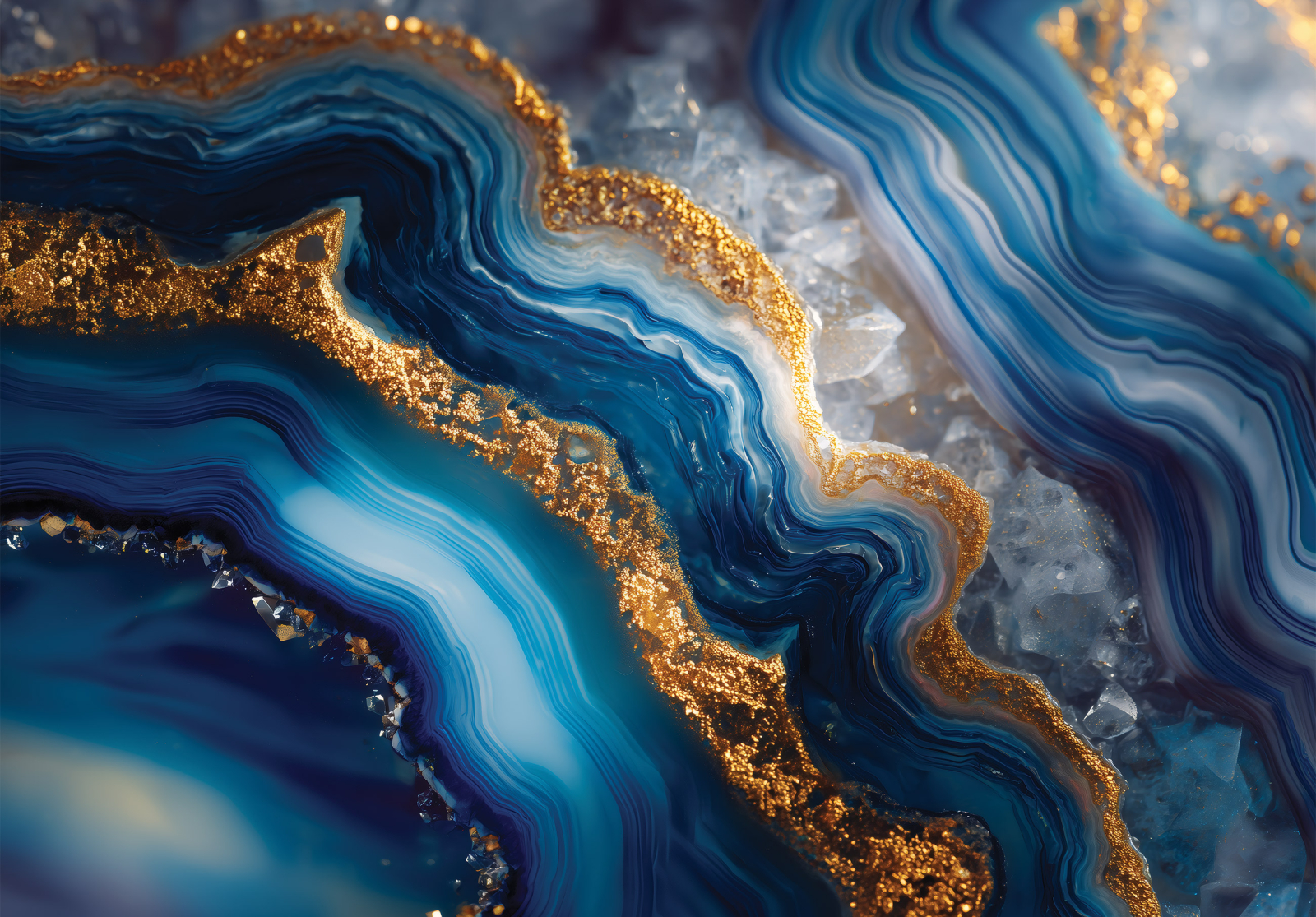 Фототапет Син ахат със златни кристални акценти
