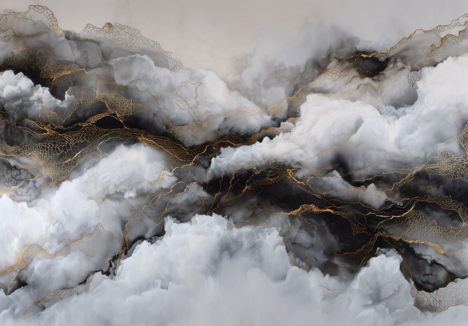 Фототапет Абстрактен дим в сиво и черно със златни линии