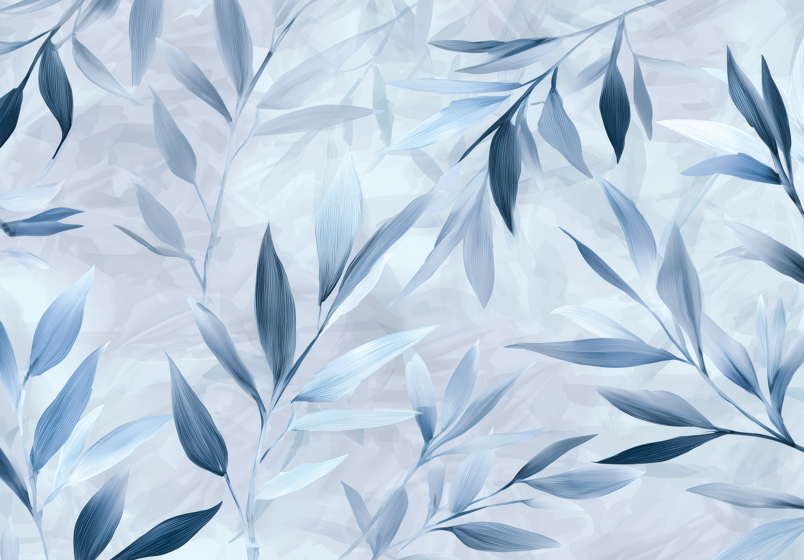 Фототапет Нежни сини листа в минималистичен ботанически стил