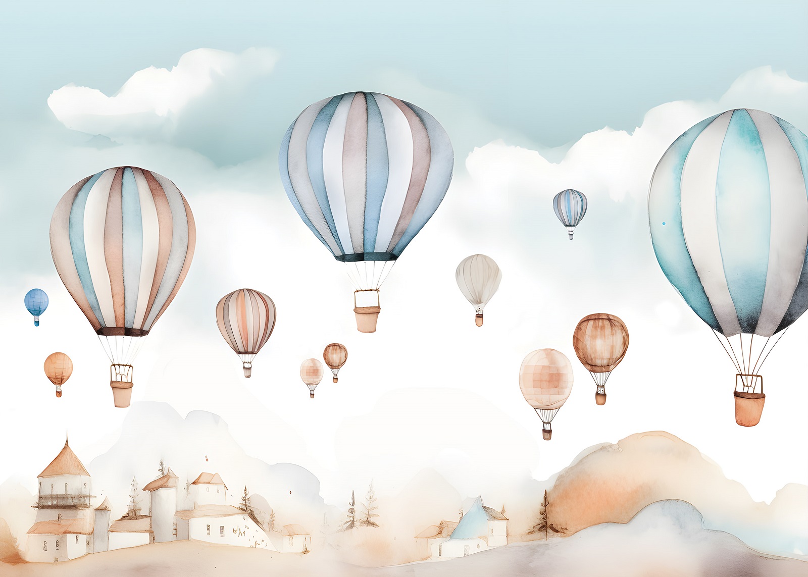 Детски Флис Фототапет AIR TRAVEL- Балони акварел 2
