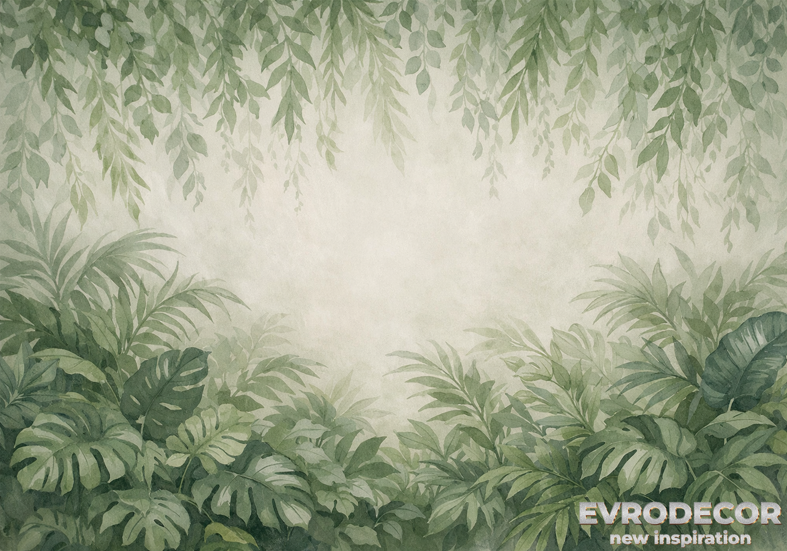 Ботанически фототапет с тропически листа в меки зелени нюанси