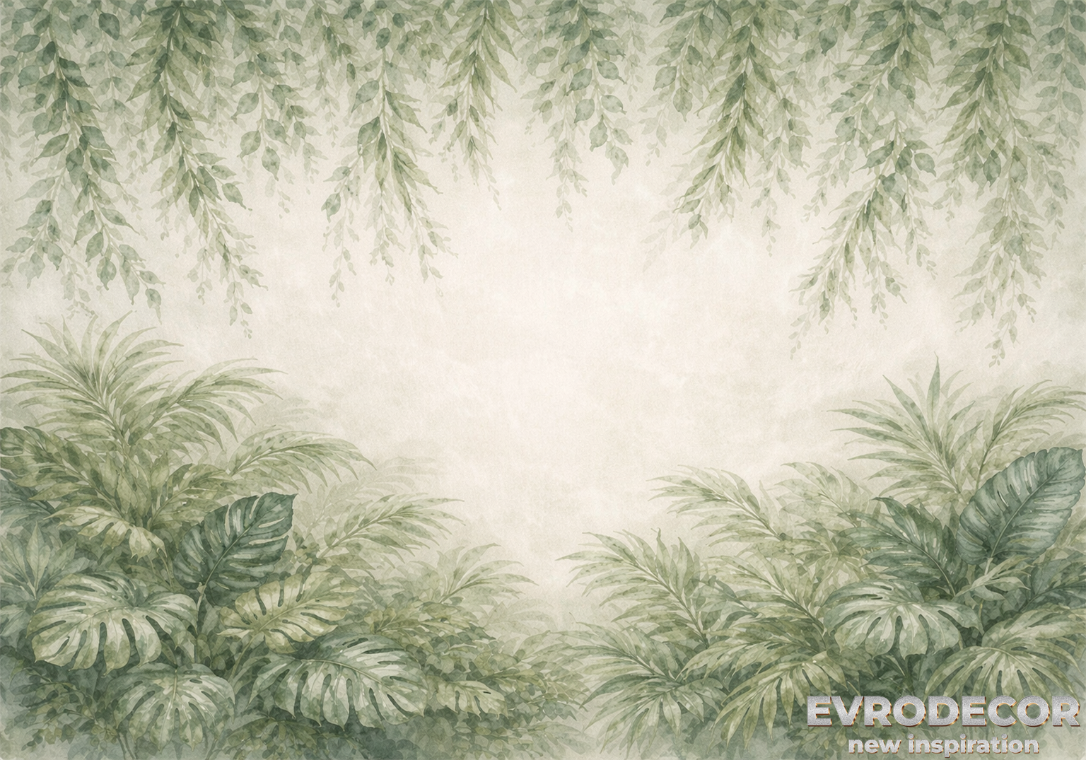 Ботанически фототапет с тропически листа в меки зелени нюанси