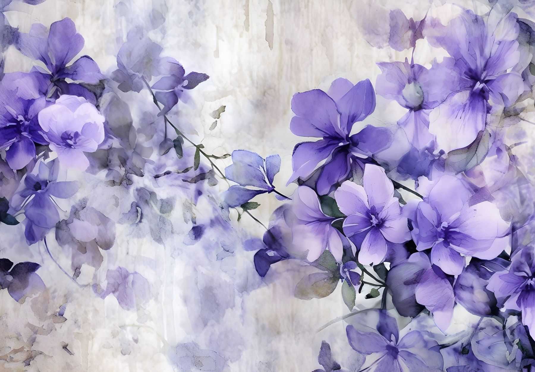 Фототапет Лилави акварелни цветя – артистичен стил
