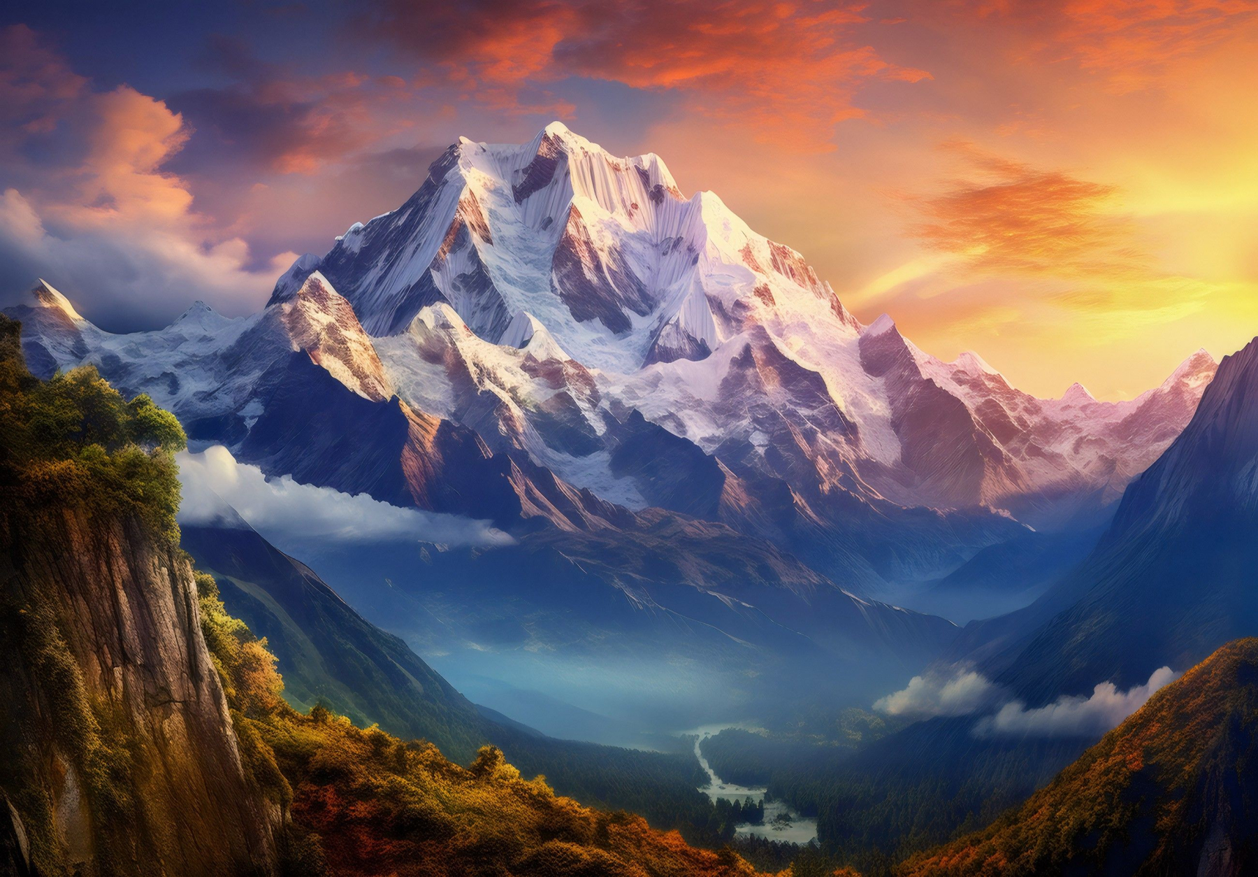 Фототапет Величествена планина – живописен стил