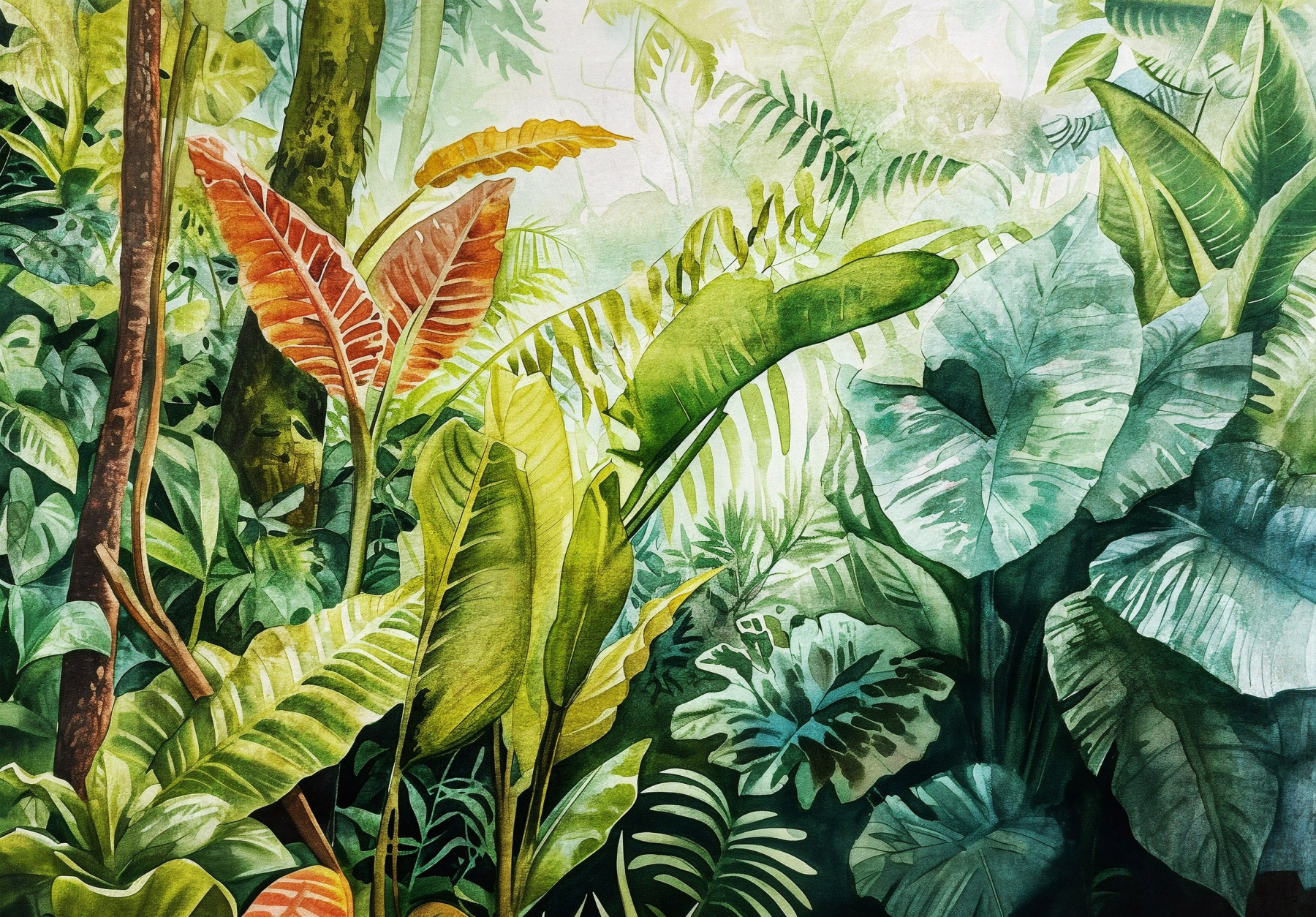 Фототапет Тропическа джунгла – акварелен стил