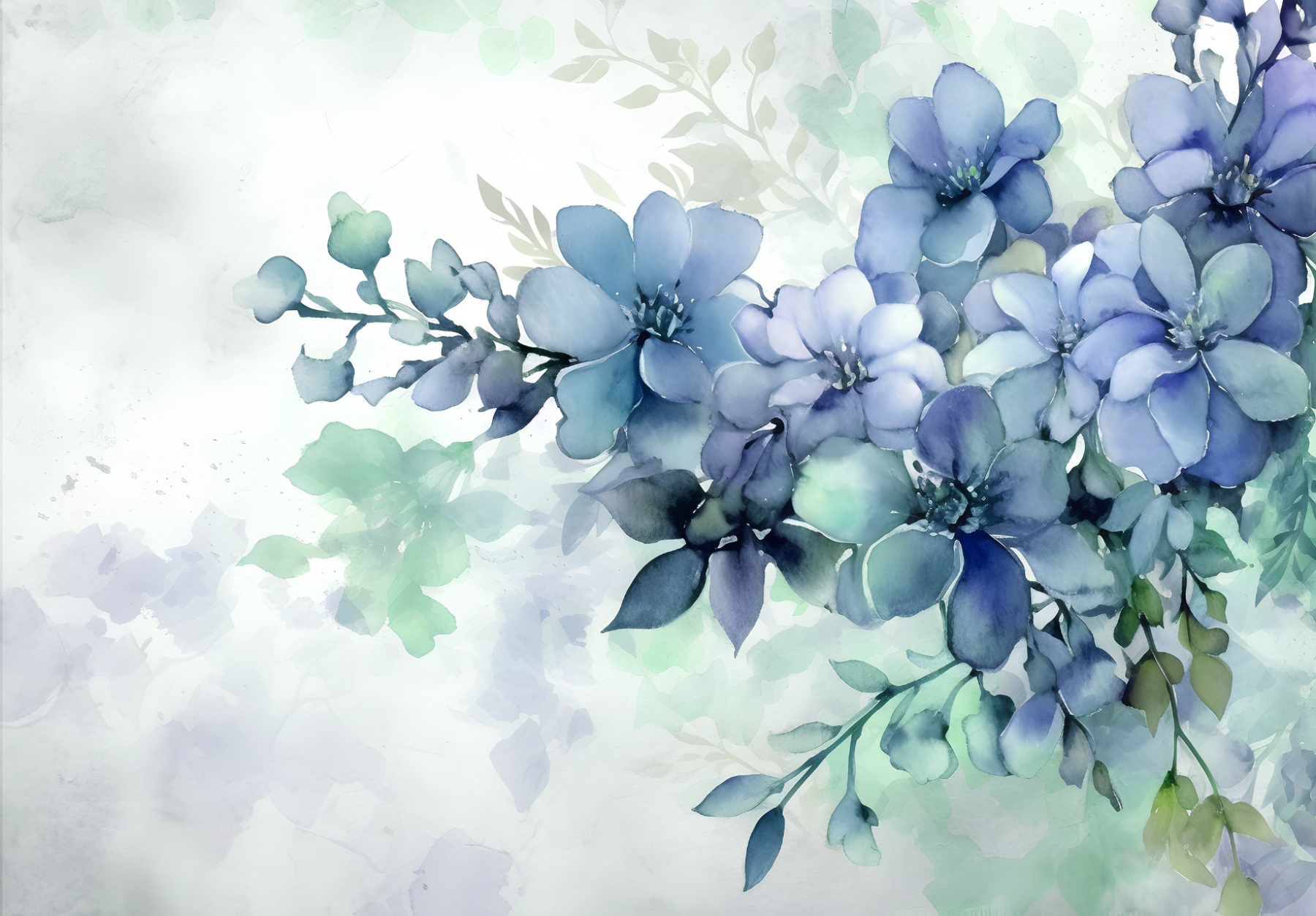 Фототапет Сини акварелни цветя – художествен стил