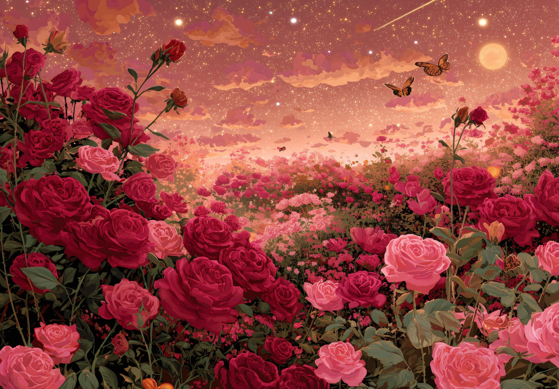 Фототапет Розово поле от рози – романтичен стил