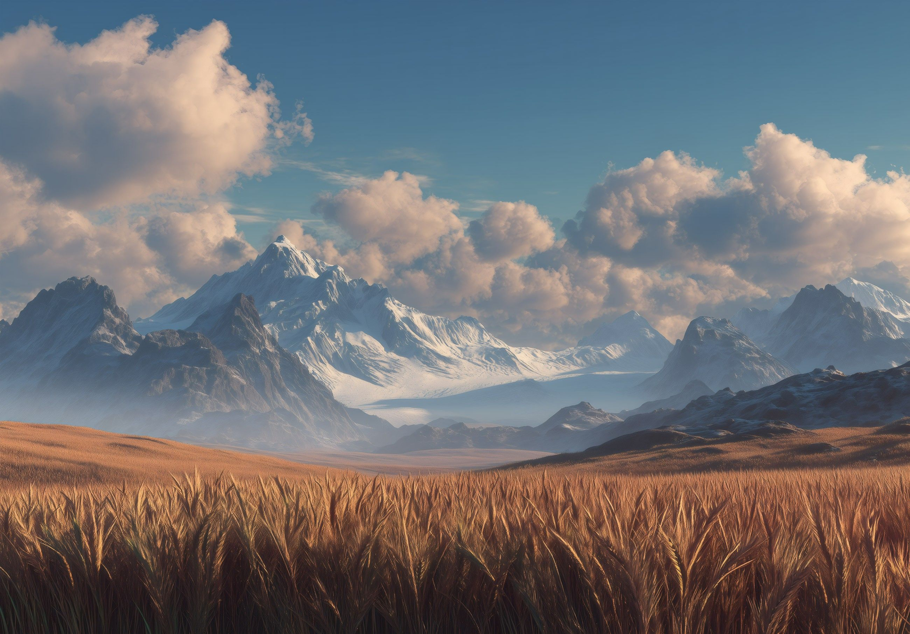 Фототапет Златно житно поле и планини 