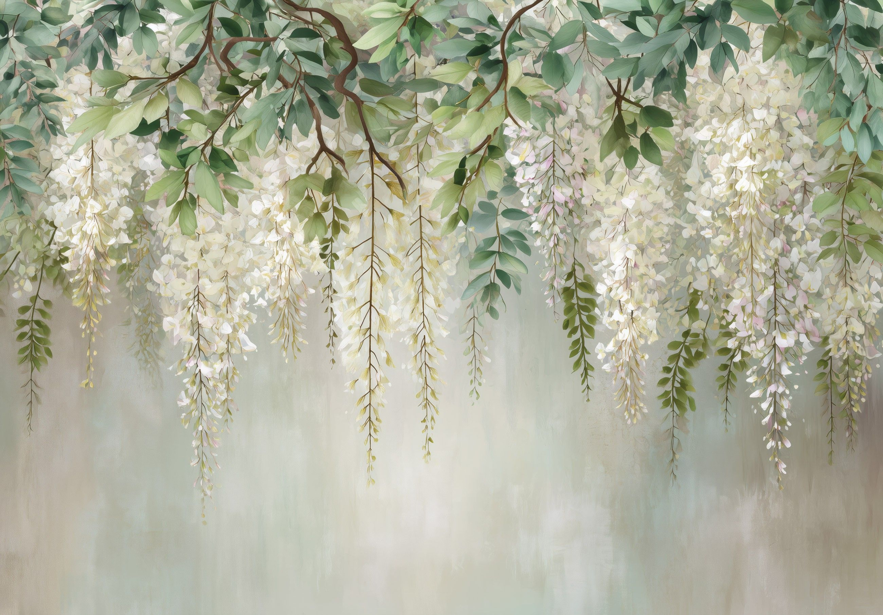 Фототапет Висяща глициния и зелени клони 