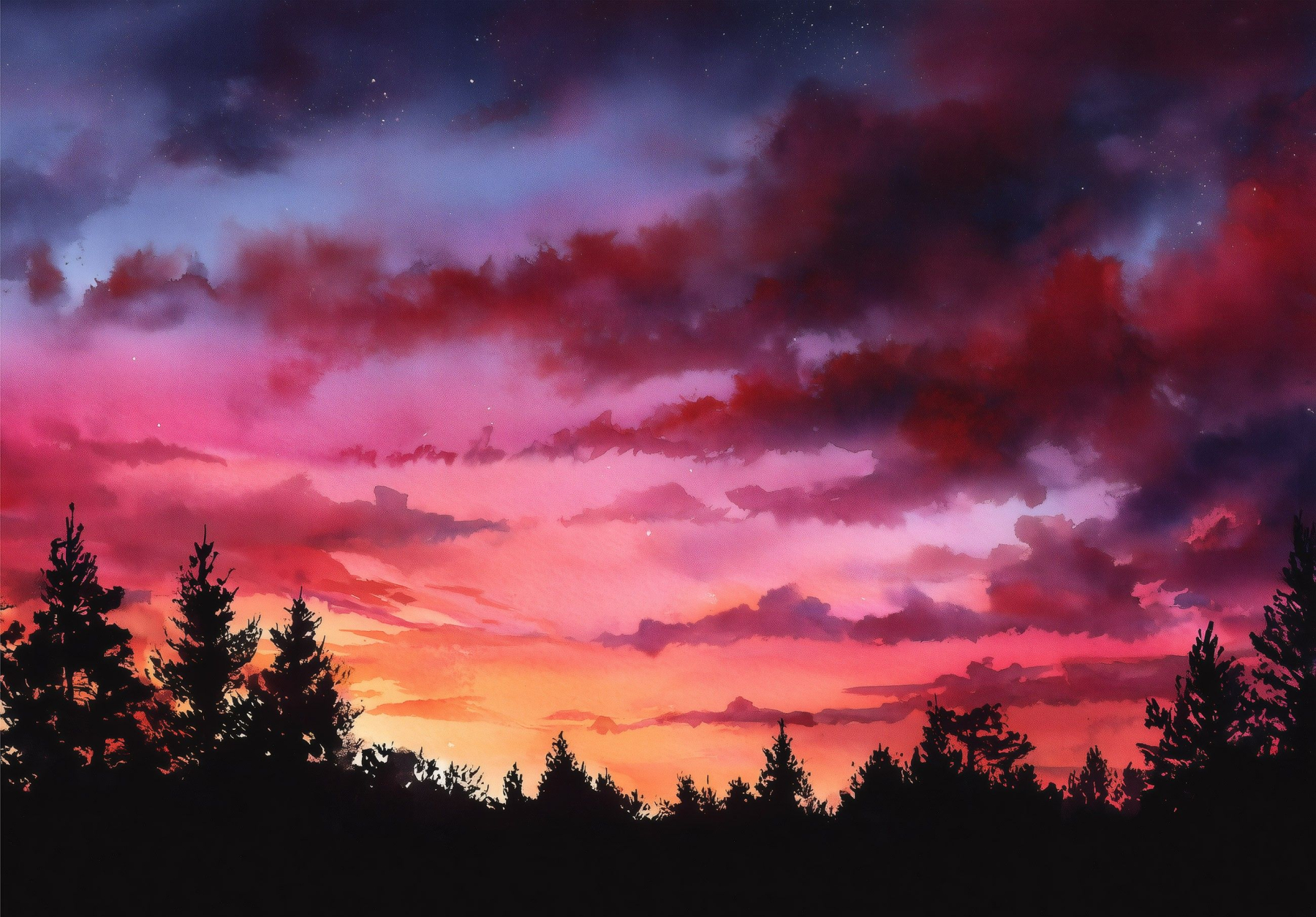 Фототапет Пурпурен залез над гора – художествен пейзаж