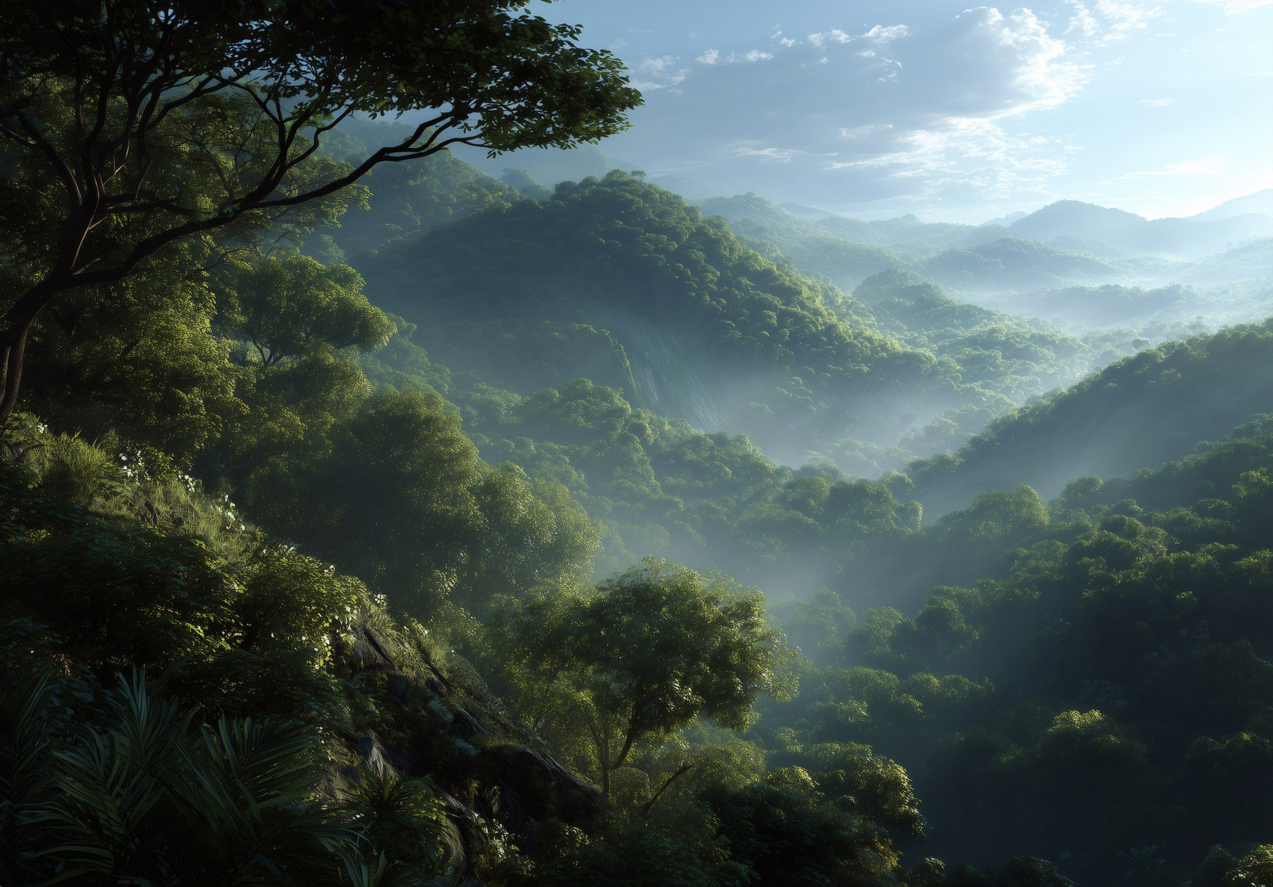 Фототапет Мъглива зелена планина