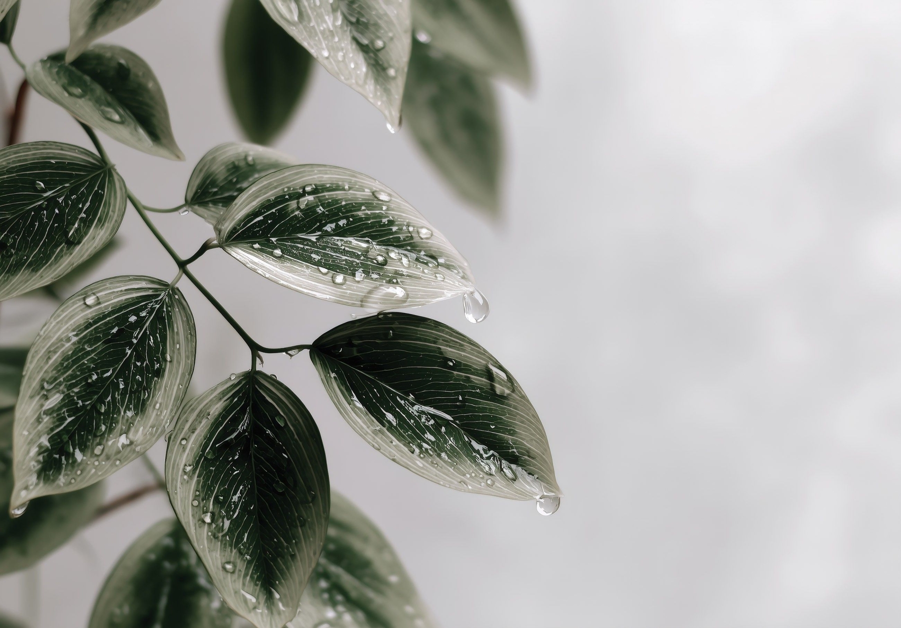 Фототапет Зелени листа капки