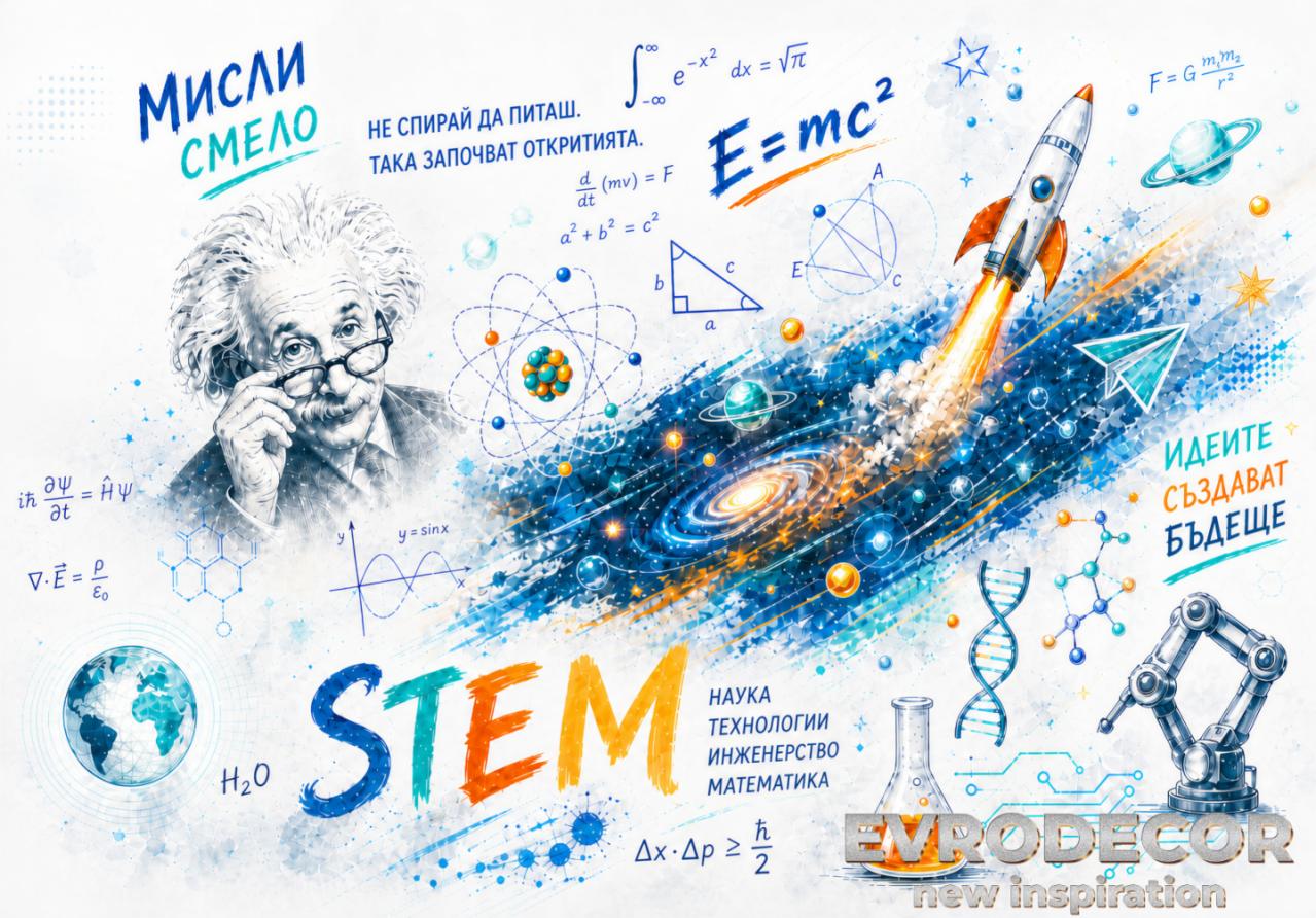 Фототапет STEM Наука, Космос и Открития – модерен училищен дизайн