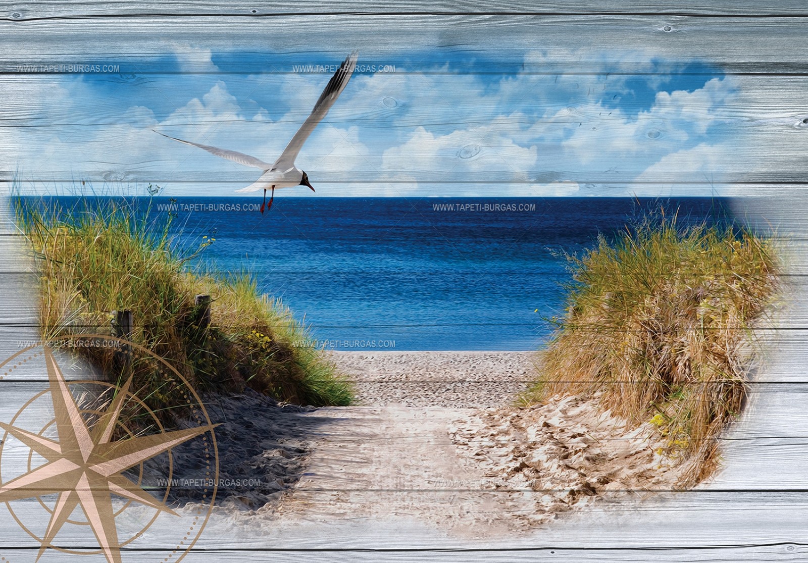 Фототапет Морски пейзаж -колаж върху дъски
