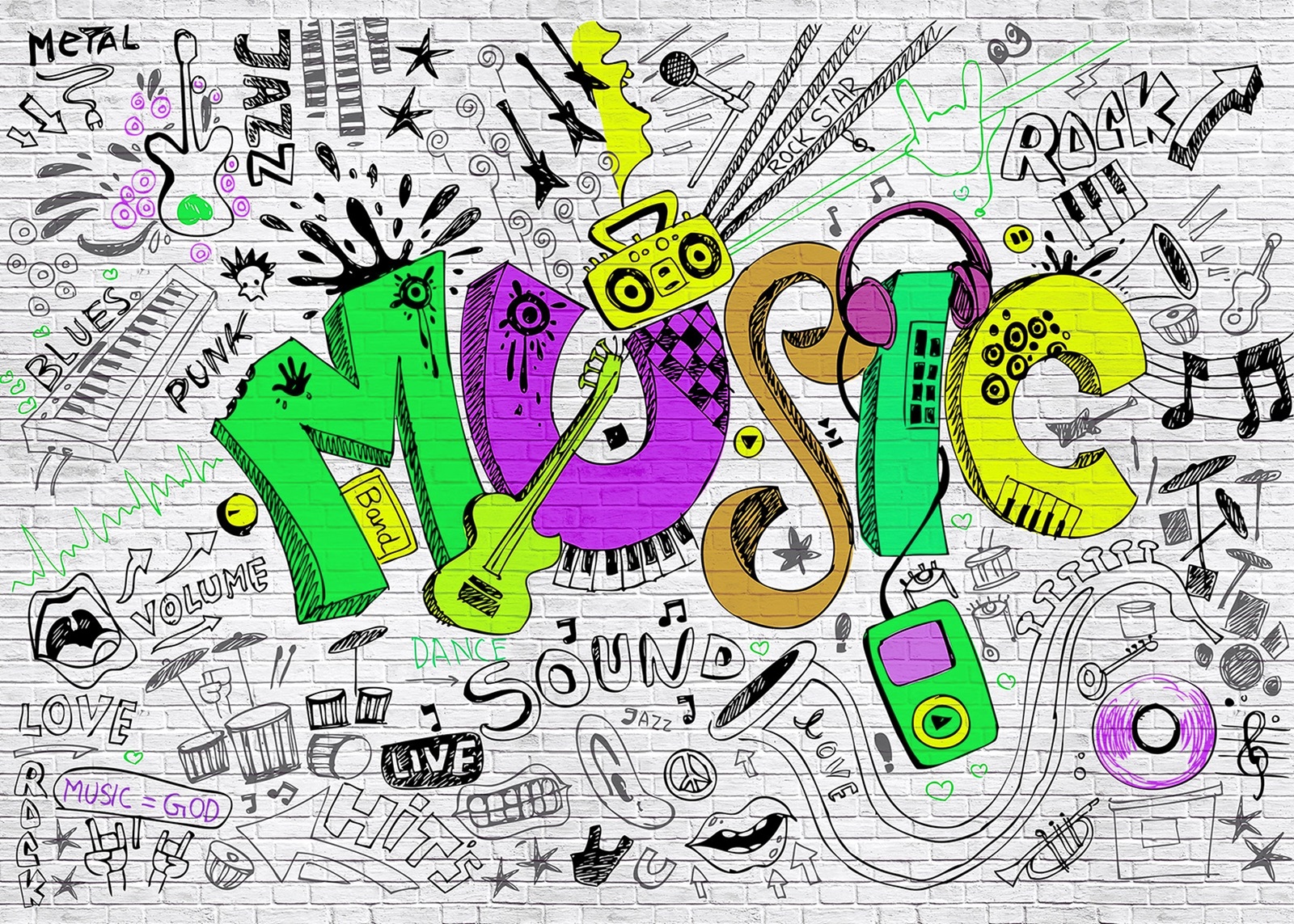 Фототапет Music & Dance Графити зелен
