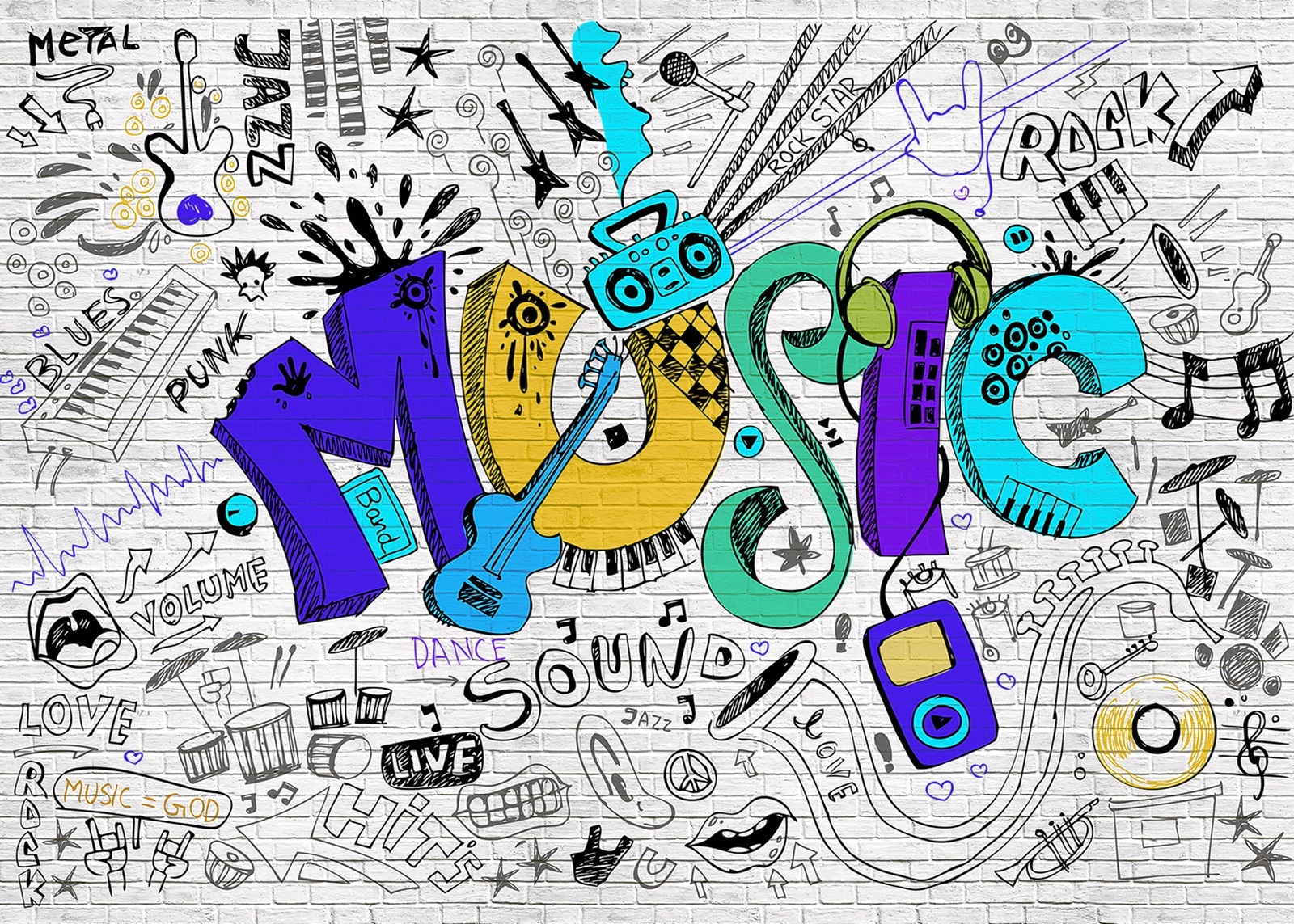 Флис Фототапет Графити MUSIC 