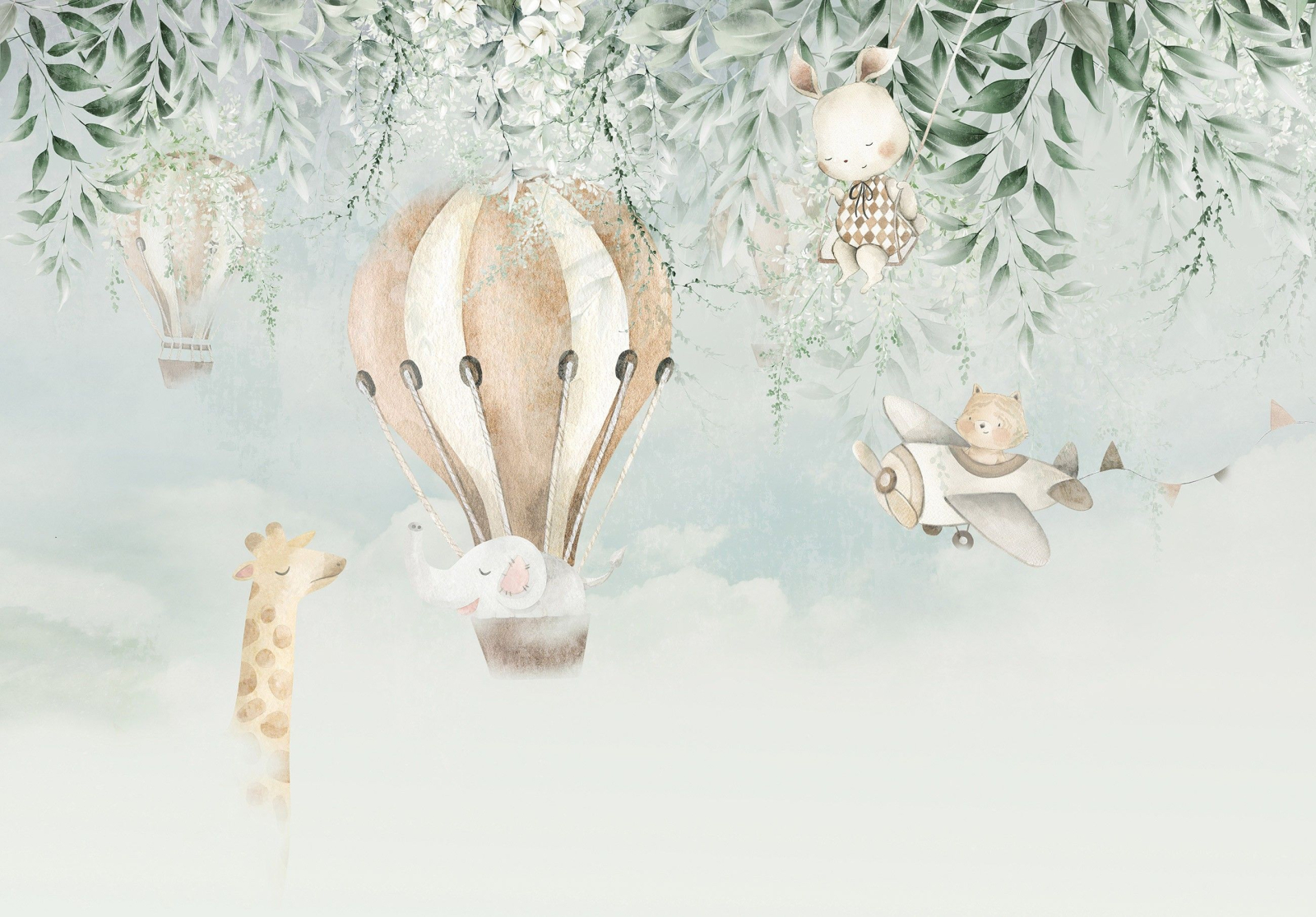 Фототапет Приключение с балон и животни за детска стая