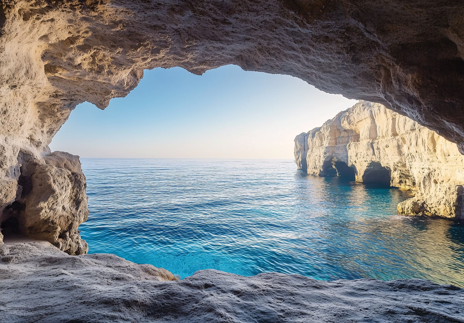 Фототапет Морски хоризонт през пещера