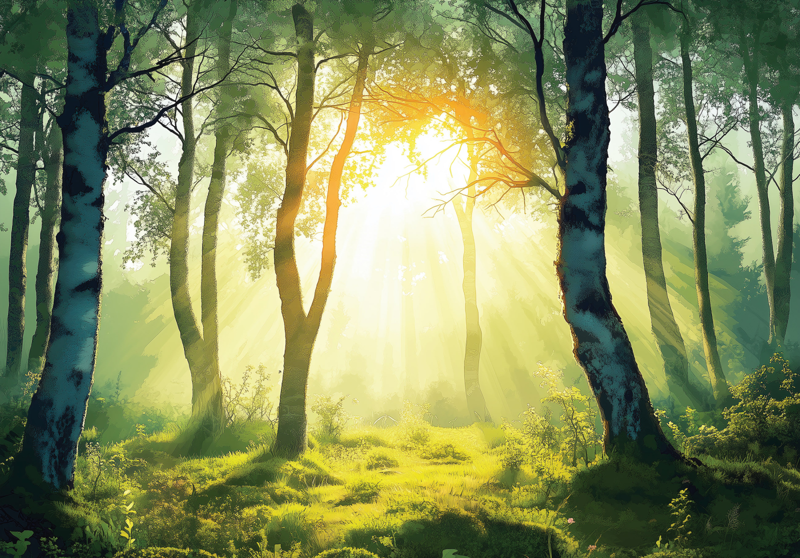 Фототапет Слънчева гора, художествен стил