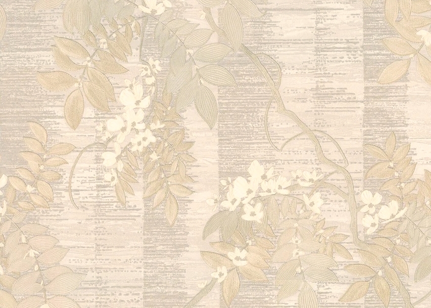 Тапет тежък винил на флис основа, Бродирани цветя, перлено сиво-бежово
