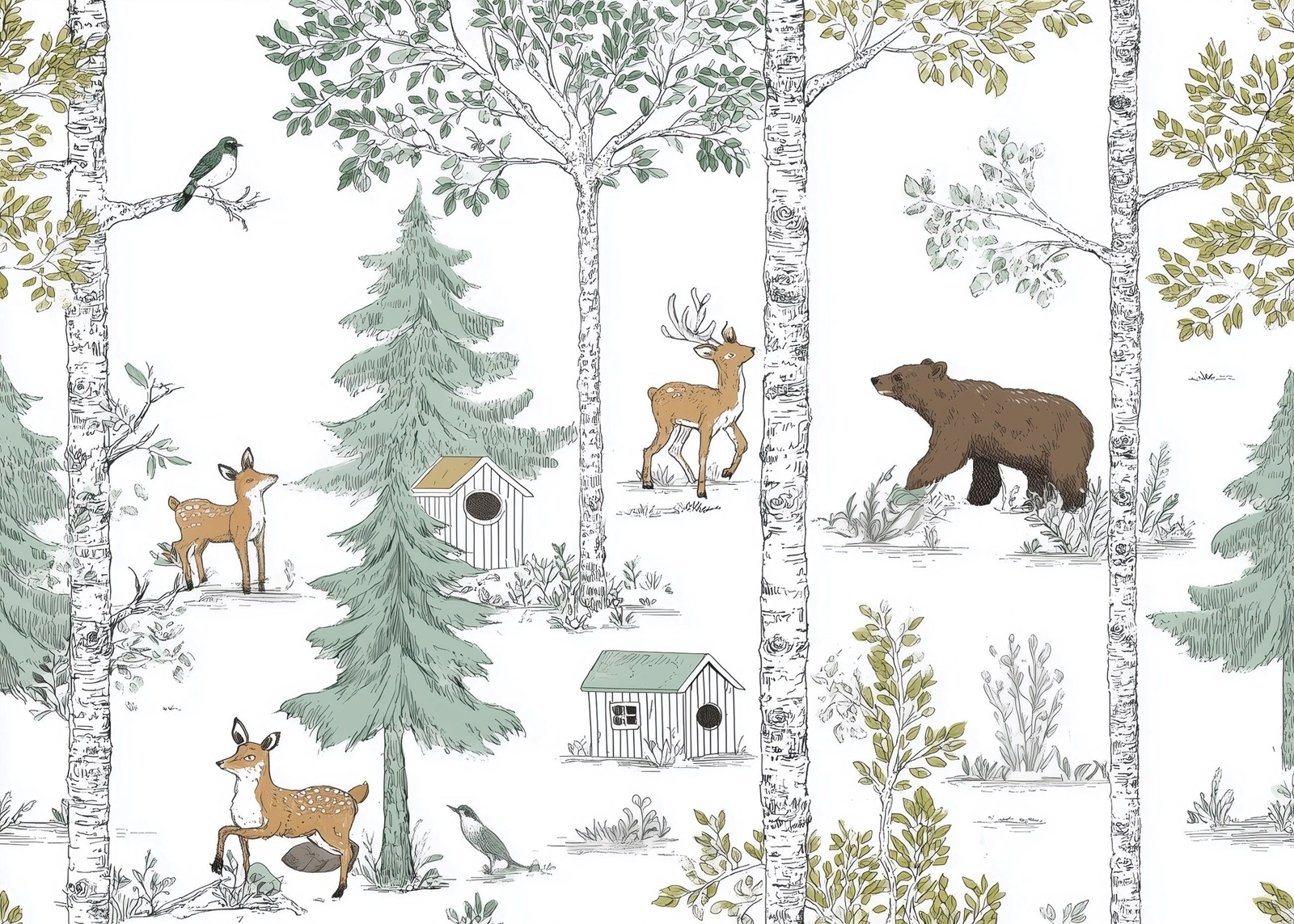 Детски Флис Фототапет Forest animals  Горски животни-весели приятелчета, рисунка