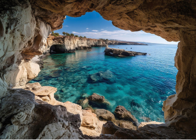Фототапет Морски залив през пещера