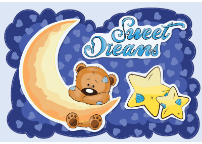 Детски Флис Фототапет Good night baby, Луна и мече