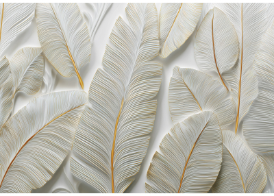 Фототапет Бели релефни пера със златни линии