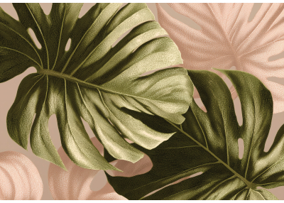 Фототапет Тропически листа в зелено и пудра