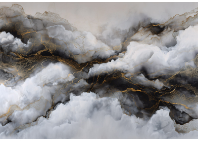 Фототапет Абстрактен дим в сиво и черно със златни линии