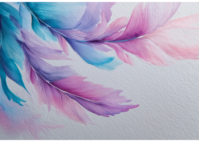 Фототапет Акварелни пера в розово, лилаво и тюркоаз
