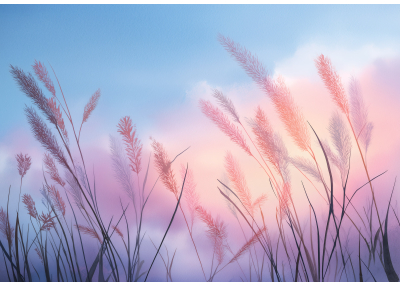 Фототапет Ефирни треви в пастелно небе – нежност и спокойствие