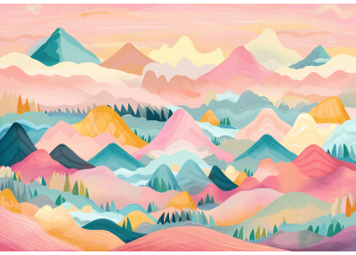 Фототапет Пастелни планини – мечтателен арт пейзаж в меки цветове