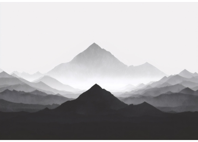 Фототапет Мъгливи планини – минималистичен черно-бял пейзаж