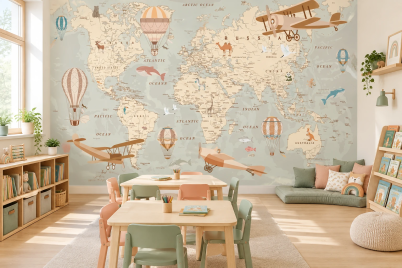 Детски Флис Фототапет KIDS WORLD- Карта за пътешествия
