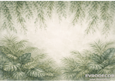 Ботанически фототапет с тропически листа в меки зелени нюанси