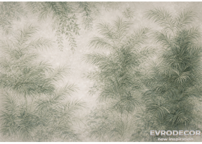 Фототапет с нежна ботаническа композиция в зелени нюанси, пастел