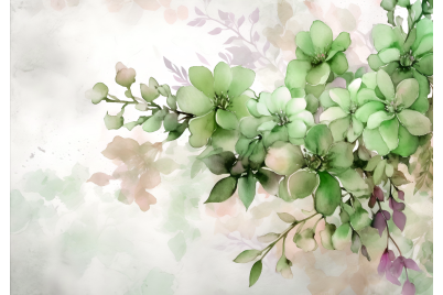 Фототапет Зелени акварелни цветя – художествен стил