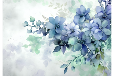 Фототапет Сини акварелни цветя – художествен стил