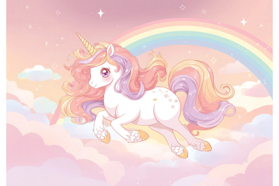Фототапет Пастелен еднорог с дъга