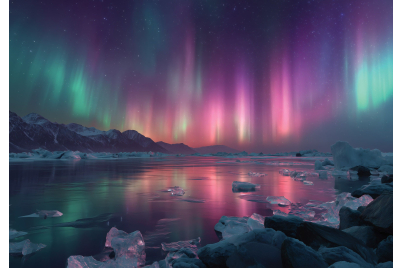 Фототапет Северно сияние над ледено езеро – пейзажен стил