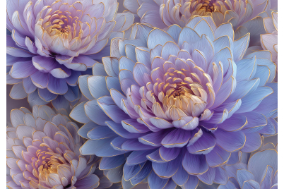 Фототапет Лилави божури със златен контур – декоративен стил