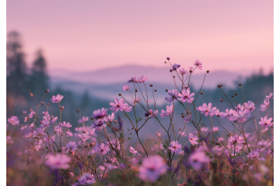 Фототапет Розови полски цветя – природен пейзаж