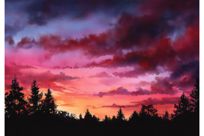 Фототапет Пурпурен залез над гора – художествен пейзаж